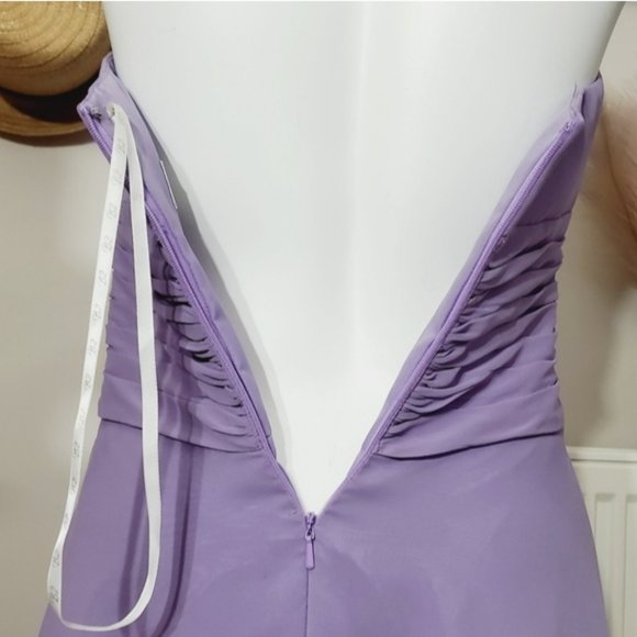 Jasmine Boutique- Lilac Halter Ruched Flowy Midi Mesh Dress - Picture 10 of 16